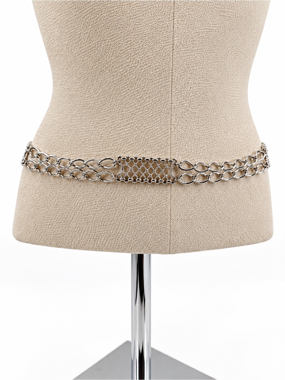 Vintage Style Silver Tone Chain Belt Double Link Mesh Center Y2K Statement